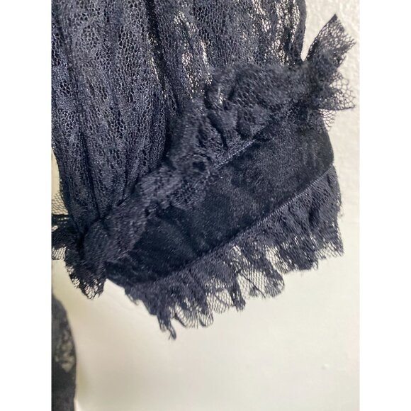 Vince Camuto Black Sheer Lace Long Sleeve Top Size Medium Ruffle Goth Whimsigoth - Picture 9 of 13